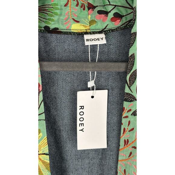 Rooey Knots Oversized Denim Duster Open Cardigan Womens Size XL New Blue Green - Picture 3 of 9